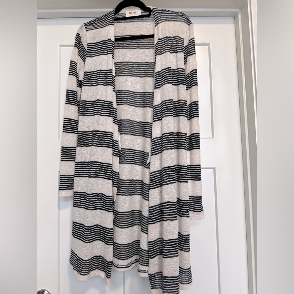 NWOT ReneeC Evia Navy striped Cardigan Sz SM